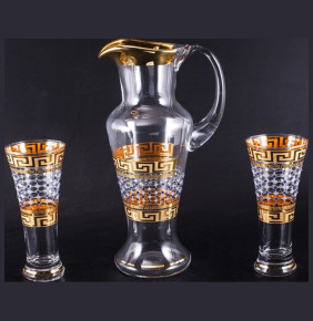 Набор для воды 7 предметов (кувшин + 6 стаканов)  Bohemia "Иксовка / Версаче шестиугольники и камни синие" / 108085