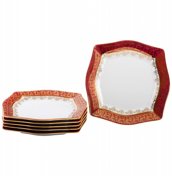 Набор тарелок 27,7 см 6 шт  Royal Czech Porcelain &quot;Львов /Красный /Золотые листики&quot; / 203392