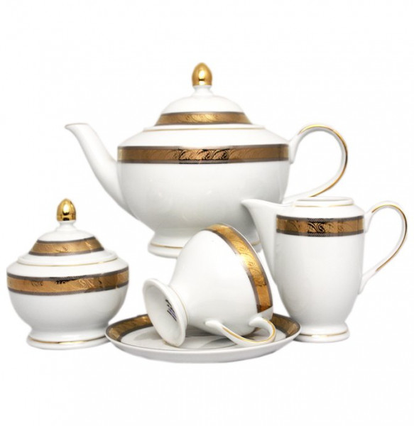 Чайный сервиз на 6 персон 17 предметов  Thun &quot;Кристина /Платина с золотой лентой&quot; / 100873