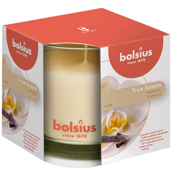 Свеча ароматическая 9,5 х 9,5 см в стекле &quot;True scents /Ваниль /Bolsius&quot; (время горения 43 ч)  / 278302