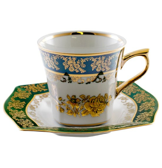 Набор кофейных пар 100 мл 6 шт  Royal Czech Porcelain &quot;Львов /Золотая роза /Зеленая&quot; / 203882