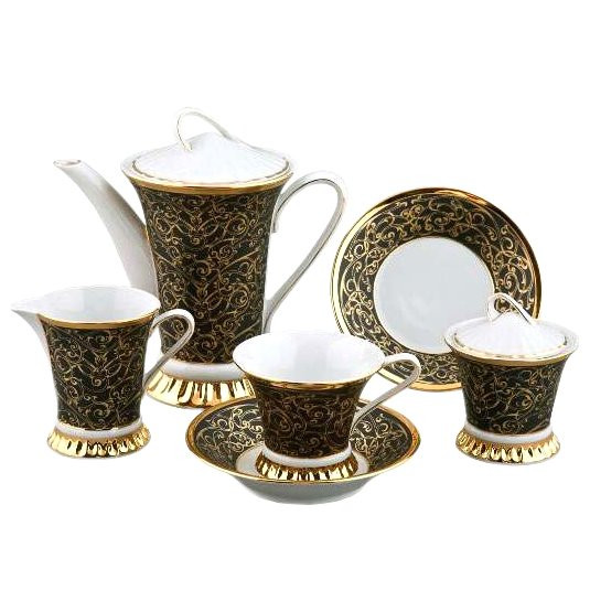 Чайный сервиз на 6 персон 15 предметов  Leander &quot;Светлана /Золотой орнамент /шоколад&quot; / 158548