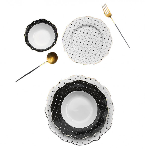 Набор посуды на 6 персон 24 предмета чёрно-белый  Paci &quot;Пачи /Клетки&quot; / 223203