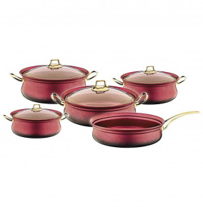 Набор посуды 9 предметов с антипригарным покрытием индукция красный  O.M.S. Collection "GRANITE SETS" / 295816