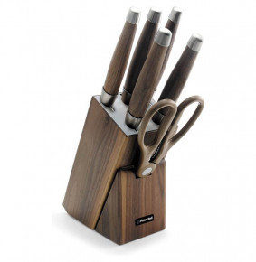 Набор кухонных ножей 5 предметов с ножницами на деревянной подставке  Rondell "Glaymore" / 284663