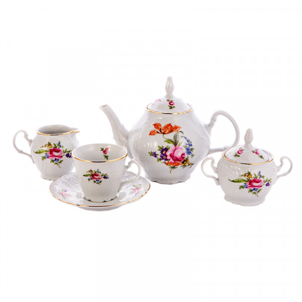 Чайный сервиз на 6 персон 15 предметов  Thun &quot;Бернадотт /Полевой цветок&quot; (чайник с дырочками) / 134081
