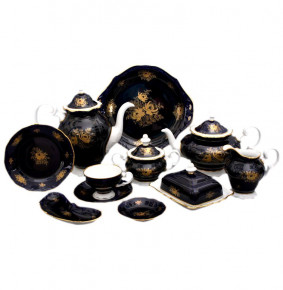 Чайный сервиз на 12 персон 55 предметов  Weimar Porzellan "Веймар 0822 /Золотые розы /Кобальт" / 012304