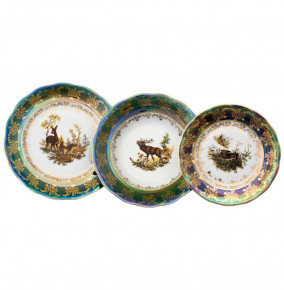 Набор тарелок 18 предметов (19, 23, 25 см)  Royal Czech Porcelain "Аляска /Охота зеленая" / 203989