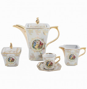 Кофейный сервиз на 6 персон 15 предметов  Royal Czech Porcelain "Львов /Мадонна перламутр" / 204755