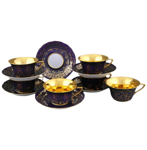 Набор чайных пар 100 мл 6 шт низкие  Leander &quot;Виндзор /Золотые цветы /фиолет&quot; 1 / 158676