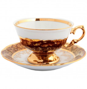 Набор чайных пар 220 мл 6 шт  Sterne porcelan "Фредерика /Золотые листья на красном" / 128817