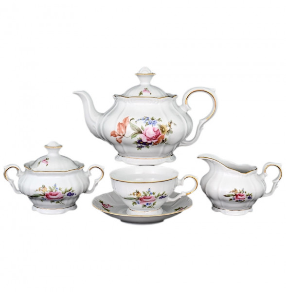 Чайный сервиз на 6 персон 15 предметов  Bohemia Porcelan Moritz Zdekauer 1810 s.r.o. &quot;Магнолия /Полевой цветок&quot; / 027427
