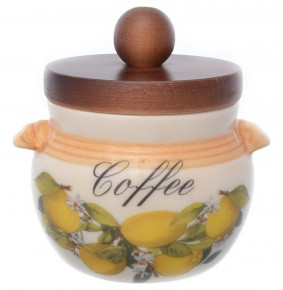 Банка для кофе 9 х 9 см с деревянной крышкой  Ceramica Cuore "Лимоны"  / 226187