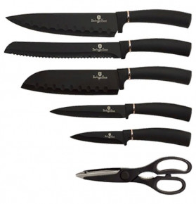 Набор кухонных ножей на подставке 7 предметов  Berlinger Haus "Black Rose Collection" / 157740