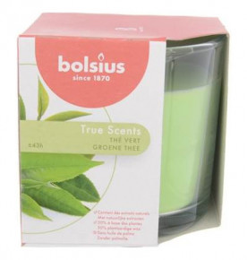 Свеча ароматическая 9,5 х 9,5 см в стекле "True scents /Зелёный чай /Bolsius" (время горения 43 ч) / 262615