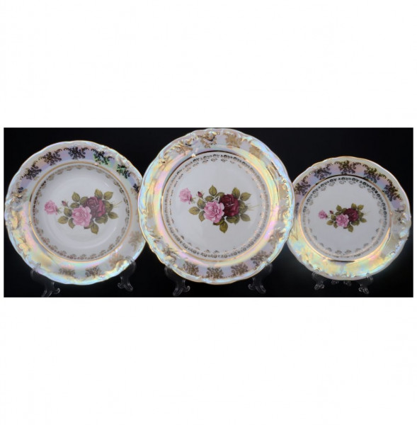 Набор тарелок 18 предметов (19, 23, 25 см)  МаМ декор &quot;Фредерика /Роза перламутр&quot; / 048490