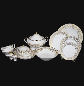 Столовый сервиз на 6 персон 27 предметов  Bavarian Porcelain "Александрия /Золотой узор на белом" / 069091