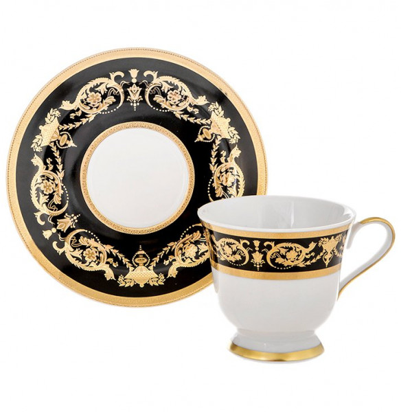 Набор кофейных пар 100 мл 6 шт  Bavarian Porcelain &quot;Александрия /Золотой узор на чёрном&quot; / 070316