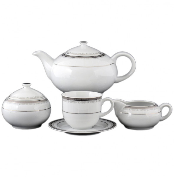 Чайный сервиз на 6 персон 15 предметов  Thun &quot;Опал /Платиновая лента&quot; (270 мл) / 056534