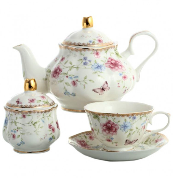Чайный сервиз на 6 персон 14 предметов (без молочника)  Royal Classics &quot;Цветы и бабочка&quot; / 140036