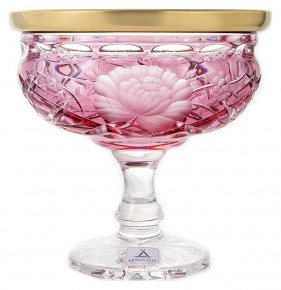 Ваза для конфет 16 см н/н  Arnstadt Kristall "Роза /Золотой кант /Розовая" / 155470