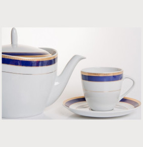 Чайный сервиз на 6 персон 15 предметов  Thun "Сильвия /Синяя полоса с золотом" / 039317