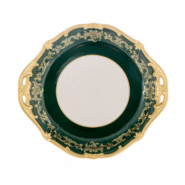 Пирожковая тарелка 28 см  Weimar Porzellan &quot;Ювел /Зелёный с золотым узором&quot;  / 085397