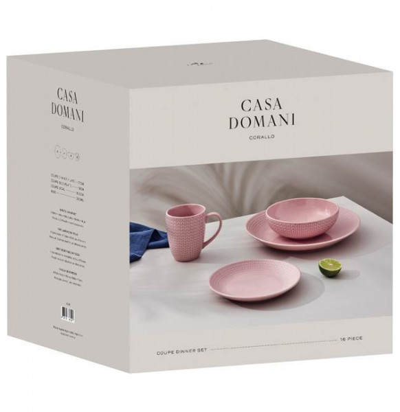 Набор посуды на 4 перосны 16 предметов розовый  Casa Domani &quot;Corallo&quot; (подарочная упаковка) / 299194