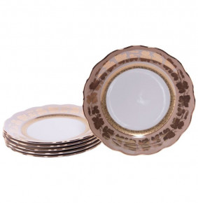 Набор тарелок 21 см 6 шт  Royal Czech Porcelain "Аляска /Виноградные листья на бежевом /Золото" / 204911