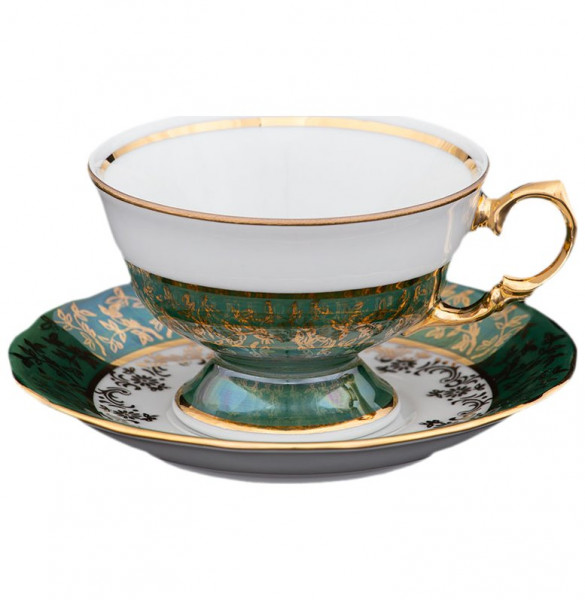 Набор кофейных пар 6 шт  Royal Czech Porcelain &quot;Аляска /Зелёная /Золотые листики&quot; / 203807