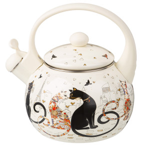 Чайник 2,2 л эмалированный со свистком индукционное дно  Agness "Парижские коты" / 313082