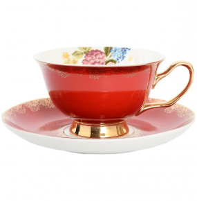 Набор чайных пар 6 шт красный  Royal Classics "Цветы /С золотом" / 148747