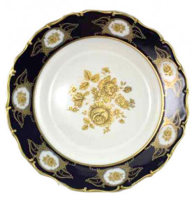 Блюдо 32 см круглое глубокое  Bohemia Porcelan Moritz Zdekauer 1810 s.r.o. "Анжелика /Винтажная золотая роза /Кобальт" / 027551