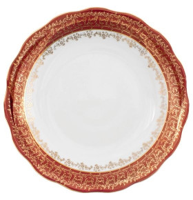 Блюдо 30 см круглое  Royal Czech Porcelain "Аляска /Красная /Золотые листики" / 203825