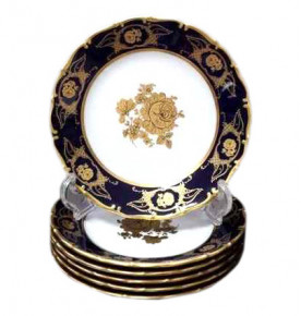 Набор тарелок 17 см 6 шт  Bohemia Porcelan Moritz Zdekauer 1810 s.r.o. "Анжелика /Золотые розы /Ультрамарин /Кобальт" / 027564