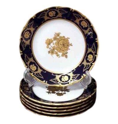 Набор тарелок 25 см 6 шт  Bohemia Porcelan Moritz Zdekauer 1810 s.r.o. &quot;Анжелика /Золотые розы /Ультрамарин /Кобальт&quot; / 027565