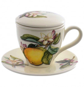 Чайная пара 350 мл 1 шт с крышкой и ситечком  Artigianato Ceramico by Caroline "Artigianato ceramico /Лимоны" / 156799