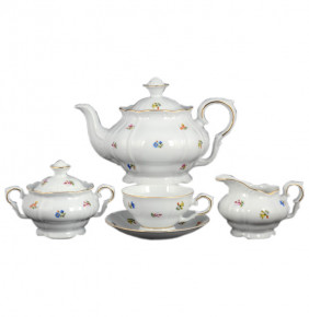 Чайный сервиз на 6 персон 15 предметов низкая чашка  Bohemia Porcelan Moritz Zdekauer 1810 s.r.o. "Магнолия /Мелкие цветы" / 027401