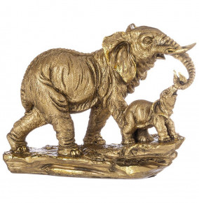 Фигурка 25 х 21 см  ИП Шихмурадов "Слон со слонёнком на камне" /бронза с позолотой / 273622