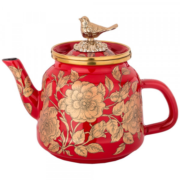 Чайник 1 л эмалированный красный &quot;Agness /Золотые цветы&quot; / 196426
