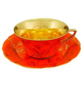 Чайная пара 100 мл  Leander "Виндзор /Золотые цветы /оранжевая" / 158709