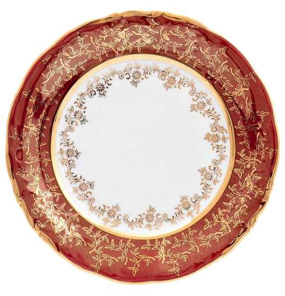 Тарелка 19 см 1 шт  Royal Czech Porcelain &quot;Мария-Тереза /Красная /Золотые листики&quot; / 203379