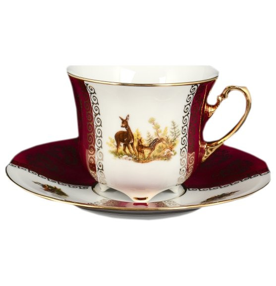 Набор чайных пар 200 мл 6 шт  Royal Czech Porcelain &quot;Болеро /Охота красная&quot; / 096791