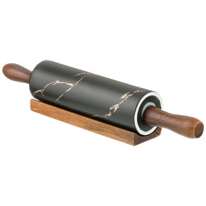 Скалка 40,6 х 6,5 х 6,5 см с деревянными ручками на подставке  LEFARD "Золотой мрамор /Черная" / 208507