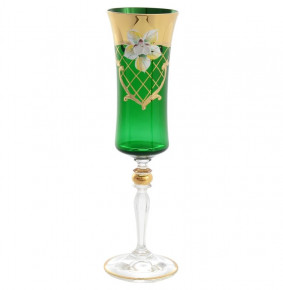 Бокалы для шампанского 180 мл 6 шт  Bohemia "Грация /Лепка зеленая" U-R золотая ножка / 143496