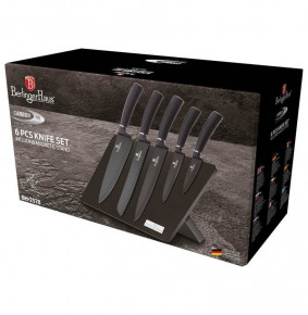 Набор кухонных ножей на магнитной подставке 6 предметов  Berlinger Haus "Carbon Pro" / 280765