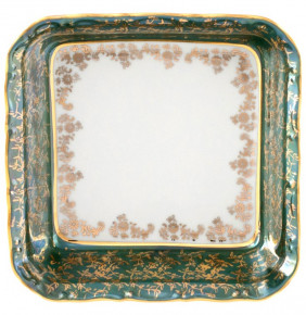 Салатник 24 см квадратный  Royal Czech Porcelain "Офелия /Зелёная /Золотые листики" / 203361