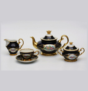 Чайный сервиз на 6 персон 15 предметов  Bohemia Porcelan Moritz Zdekauer 1810 s.r.o. "Анжелика /Цветы /Кобальт" / 027672