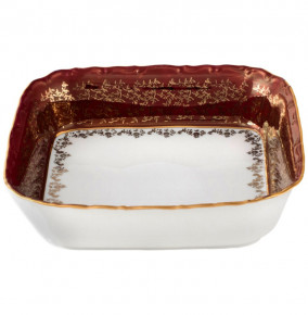 Салатник 24 см квадратный  Royal Czech Porcelain "Офелия /Красная /Золотые листики" / 203833