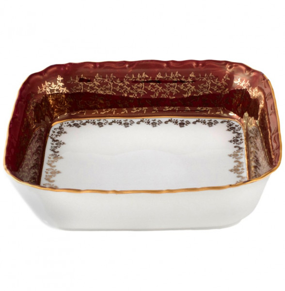 Салатник 24 см квадратный  Royal Czech Porcelain &quot;Офелия /Красная /Золотые листики&quot; / 203833